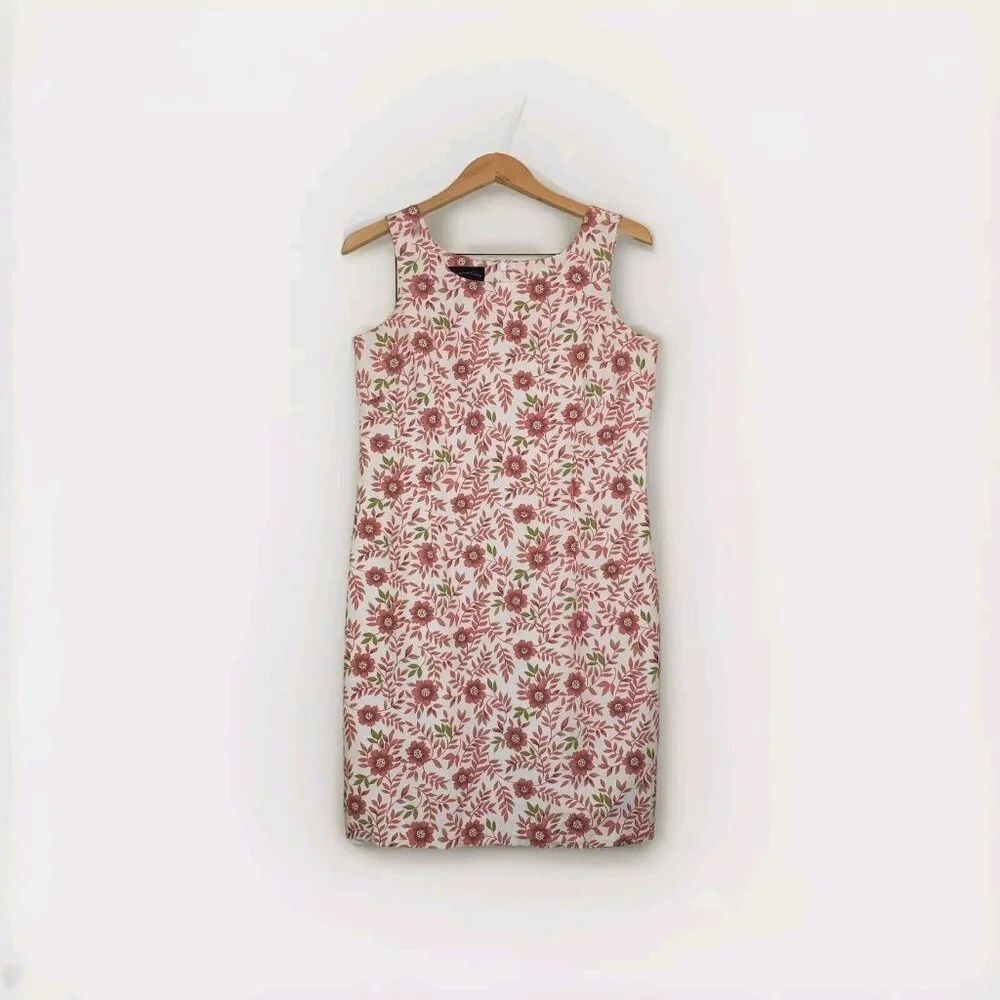 Charter Club Sheath Dress Women's Size 10 Cotton Pink Poppy Floral Zipper VTG - Picture 1 of 16